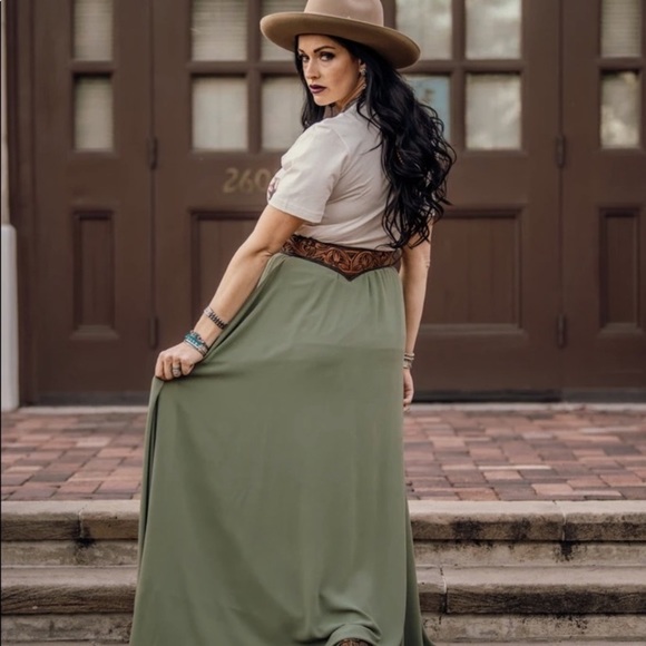 Olive Maxi Western Boho Skirt - Picture 4 of 6